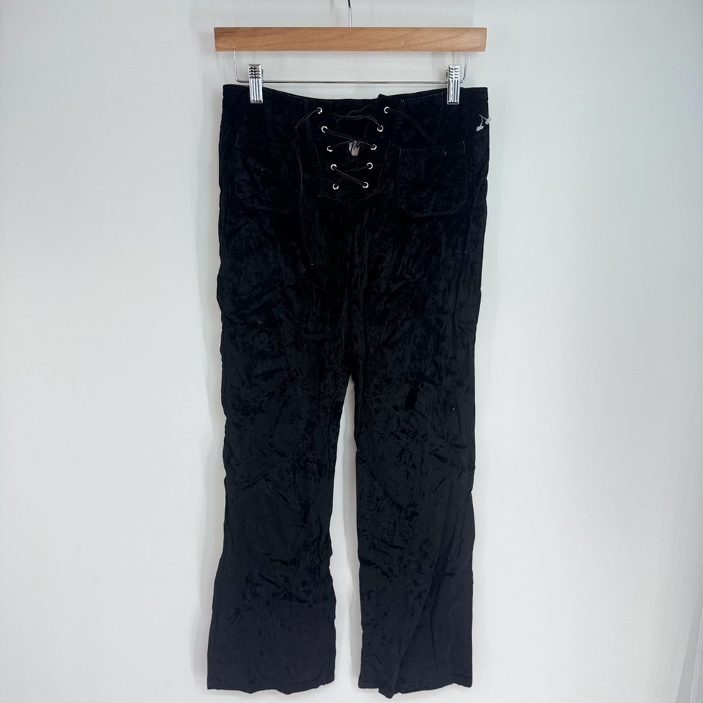 575 90s Y2K Vintage Velvet Boot Cut Mid Rise Lace Up Front Pocket Pants
